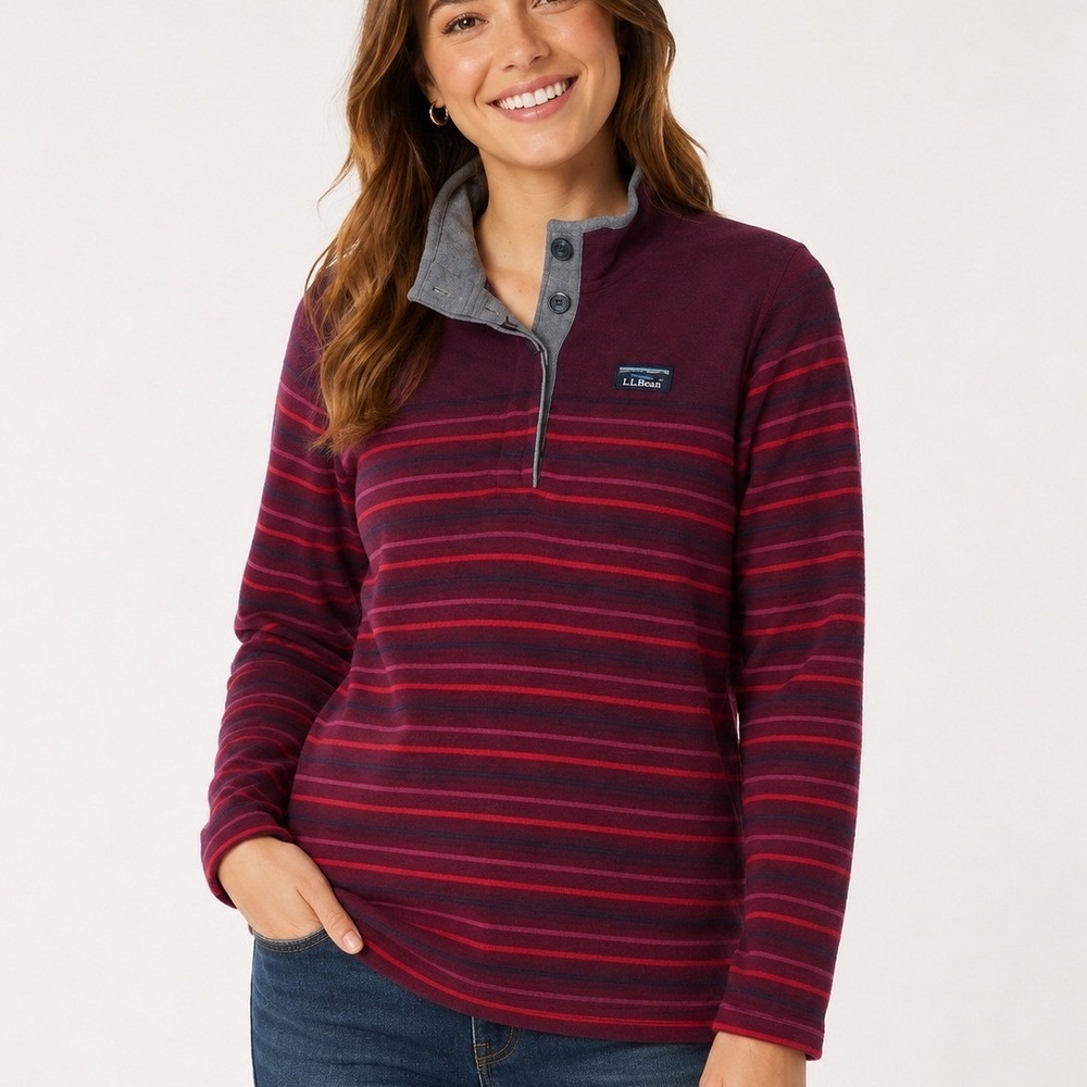 L.L. Bean Striped Rugby Polo Henley Granola Outdoors Hiking Classic Preppy Sport